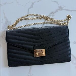 Guess Black Chevron Clutch with Gold Chain